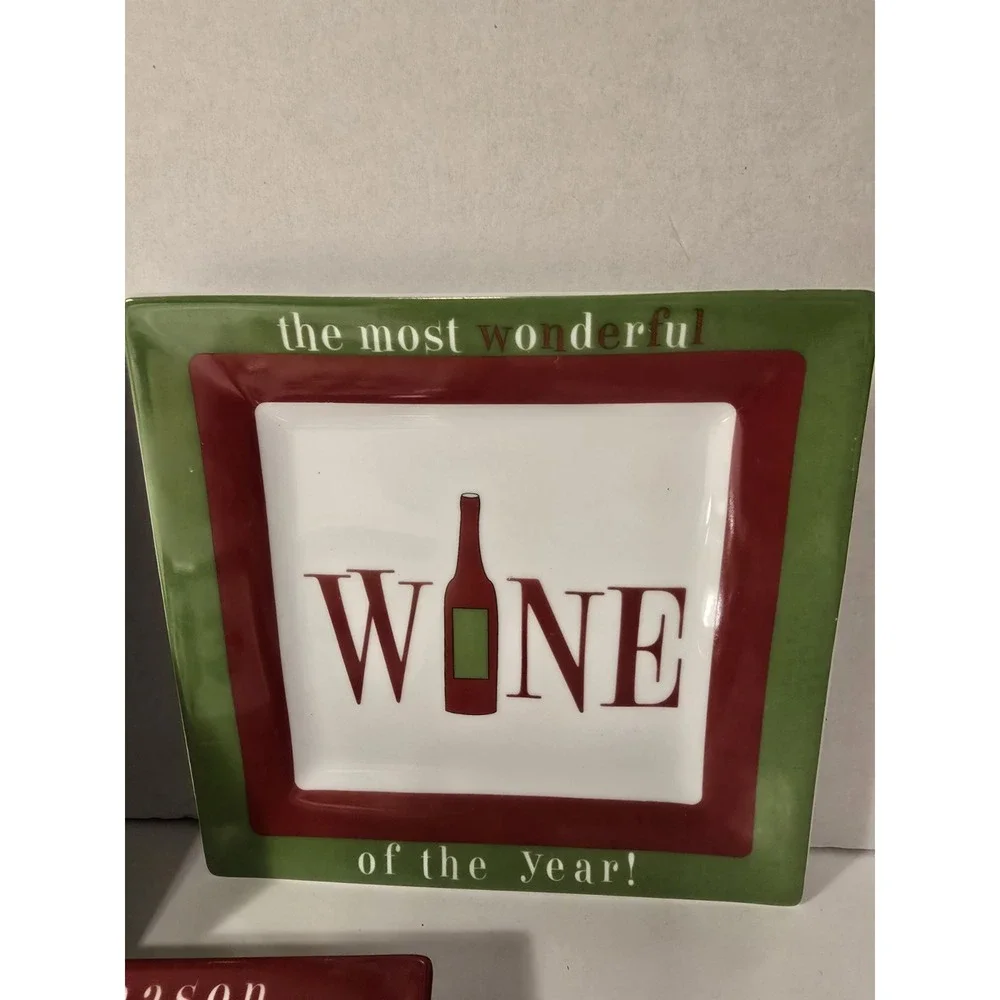 Wine Enthusiast Cellar 3 Squares Hand-Painted Dessert Luncheon Plates Set /0441